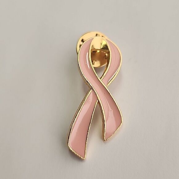 Breast Cancer Awareness Ribbon Pin Light Pink Gold Tone - Picture 1 of 3